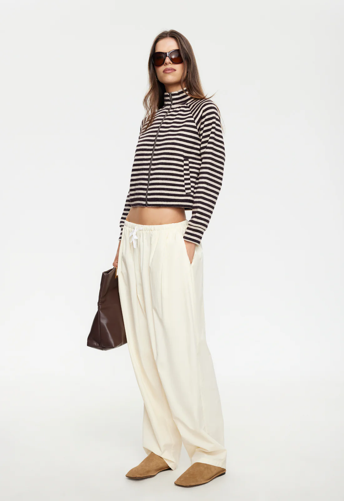 BLOOM KNIT JACKET - BEIGE CHOCOLATE STRIPE - Image 4