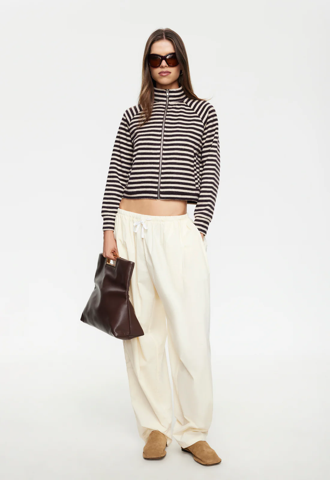 BLOOM KNIT JACKET - BEIGE CHOCOLATE STRIPE - Image 6